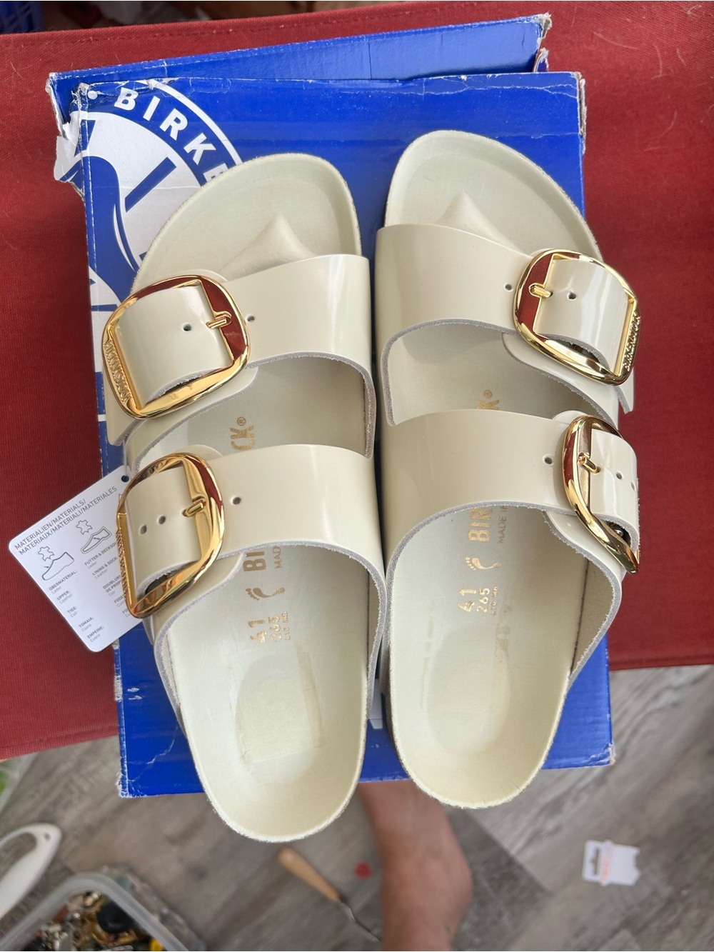 Birkenstock Leather Big Buckle Ecru 41 New